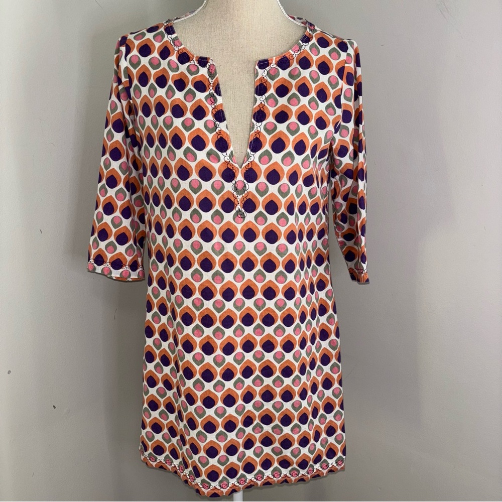 Carve Designs cotton geometric feather print tunic 3/4 sleeve embroidered Small